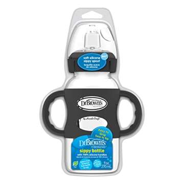 Dr. Brown's Milestones Wide-Neck Sippy Spout Bottle with Soft Silicone Handles - 9oz, Black, 6m+