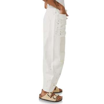 PLNOTME Women's Baggy Barrel Horseshoe Jeans - Stylish Patchwork Denim with Pockets