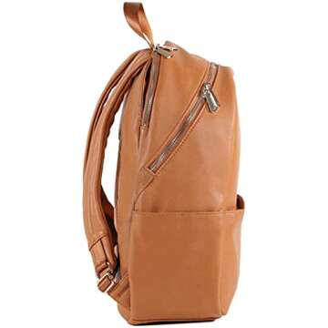 Little Unicorn Skyline Backpack – Diaper, Work, Travel Bag with Changing Pad - Premium Vegan Leather – Lightweight & Durable Design – 5 Interior Pockets – Easily Wipes Clean (Cognac)