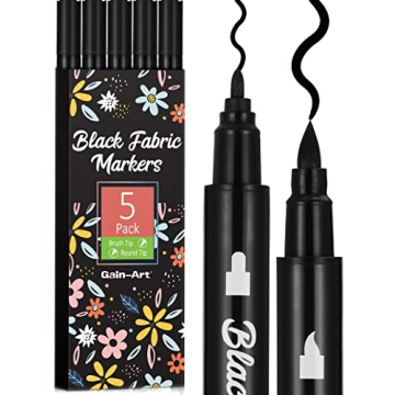 Gain-Art Black Fabric Markers - Dual-Tip Fabric Markers Permanent for Clothes - Non-Toxic Fabric Pai...