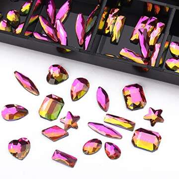 12 Grids Crystal AB Nail Rhinestones for Nails, Colored Nail Jewels for Nail Art, Multi Shapes Clear...