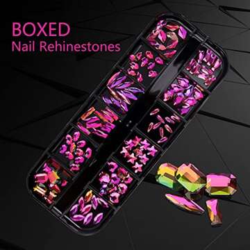 12 Grids Crystal AB Nail Rhinestones for Nails, Colored Nail Jewels for Nail Art, Multi Shapes Clear Rhinestones for Crafts for Women DIY, Acrylic Nail Gems with Box (Purple)