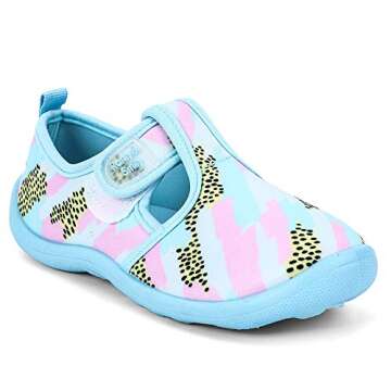nerteo Girls Cute Aqua Water Shoes Walking Sneakers Sandals for Beach/Camp/Pool Swim Aqua Sky/Camo/Pink US 9 Toddler