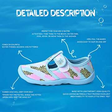 nerteo Girls Cute Aqua Water Shoes Walking Sneakers Sandals for Beach/Camp/Pool Swim Aqua Sky/Camo/Pink US 9 Toddler