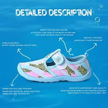 nerteo Girls Cute Aqua Water Shoes Walking Sneakers Sandals for Beach/Camp/Pool Swim Aqua Sky/Camo/Pink US 9 Toddler