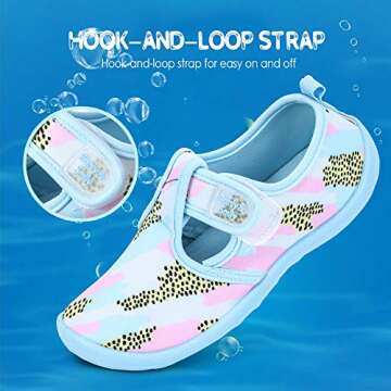 nerteo Girls Cute Aqua Water Shoes Walking Sneakers Sandals for Beach/Camp/Pool Swim Aqua Sky/Camo/Pink US 9 Toddler