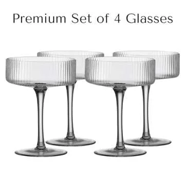 Sipp - Coupe Cocktail Glasses - Vintage Art Deco Luxury Ribbed Martini Glasses | Set of 4 | Premium ...