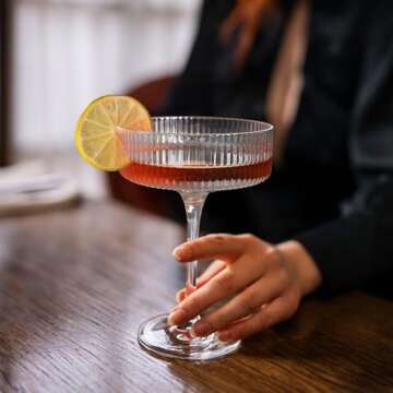 Sipp - Coupe Cocktail Glasses - Vintage Art Deco Luxury Ribbed Martini Glasses | Set of 4 | Premium Classic Crystal Cocktail Glassware for Martini, Manhattan, Cosmopolitan | 10 oz | Home Bar Set