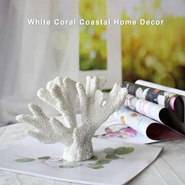 Afadorable Resin Coastal Coral Home Decor, White Artificial Coral Reef Decorations, Beach Living Roo...