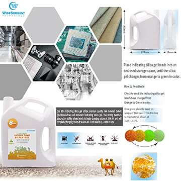 Wisesorb 8LBS Premium Indicating Silica Gel Beads (Orange to Green), Reusable Desiccant Dehumidifier...