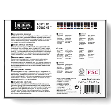 Liquitex Professional Acrylic Gouache Paint, 12 x 22ml (0.74-oz), Essentials Set