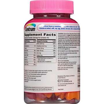 Centrum MultiGummies + Beauty Gummy Multivitamin For Women, Hair Skin And Nails Vitamins With Antioxidants And Vitamins D3 And B , Cherry/Berry/Orange Flavors - 90 Count