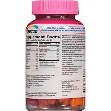 Centrum MultiGummies + Beauty Gummy Multivitamin For Women, Hair Skin And Nails Vitamins With Antioxidants And Vitamins D3 And B , Cherry/Berry/Orange Flavors - 90 Count