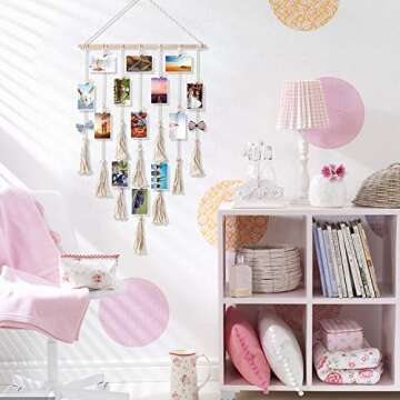 styleonme Frames & Holders Collage Photo Board Light with 30 Clip, Macrame Wall Hanging Boho Bedroom Decor, Teenage Teen Girl Gifts, Birthday Gifts for Grandma, Mom, Women（White）