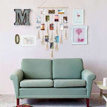 styleonme Frames & Holders Collage Photo Board Light with 30 Clip, Macrame Wall Hanging Boho Bedroom Decor, Teenage Teen Girl Gifts, Birthday Gifts for Grandma, Mom, Women（White）