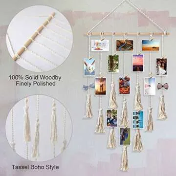 styleonme Frames & Holders Collage Photo Board Light with 30 Clip, Macrame Wall Hanging Boho Bedroom Decor, Teenage Teen Girl Gifts, Birthday Gifts for Grandma, Mom, Women（White）