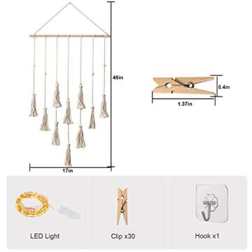 styleonme Frames & Holders Collage Photo Board Light with 30 Clip, Macrame Wall Hanging Boho Bedroom Decor, Teenage Teen Girl Gifts, Birthday Gifts for Grandma, Mom, Women（White）