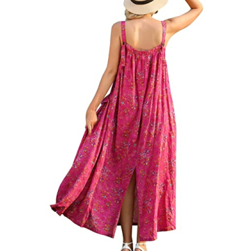 YESNO Maxi Dress for Women - Boho Summer Dress with Pockets & Adjustable Straps