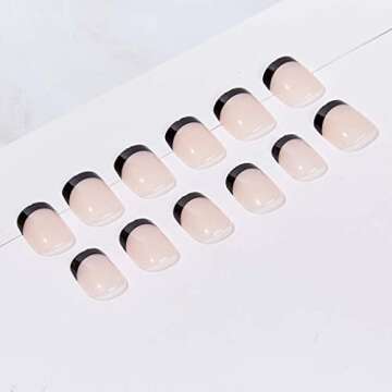 RikView Acrylic Press on Nails French Tip Nails Oval Glossy Fake/ False Nails with Design Full Cover...