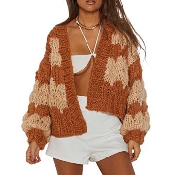 KMBANGI Women Crochet Chunky Sweater Open Front Long Sleeve Cable Knit Cardigan Cute Oversized Jumpe...