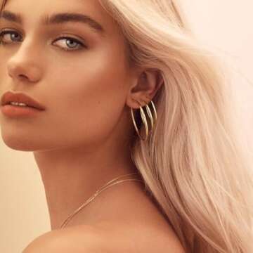 6 Pairs Silver Gold Two Tone Big Hoop Earrings for Women | 14K Real Gold Plated Hypoallergenic Large Womens Hoops Earrings Set for Women 3 Sizes (30/40/50mm)