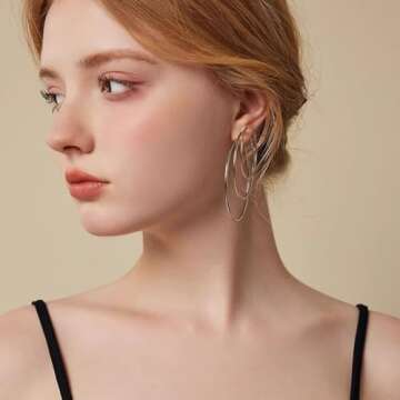 6 Pairs Silver Gold Two Tone Big Hoop Earrings for Women | 14K Real Gold Plated Hypoallergenic Large Womens Hoops Earrings Set for Women 3 Sizes (30/40/50mm)