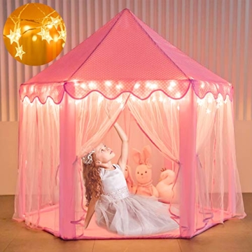 Moncoland Princess Castle Play Tent with Star Lights for Girls - Indoor & Outdoor Fun