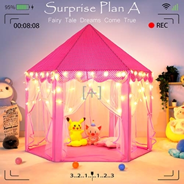 Girls Princess Castle Play Tent with Star Lights Indoor Outdoor