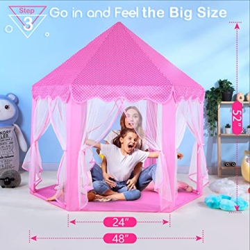 Girls Princess Castle Play Tent with Star Lights Indoor Outdoor