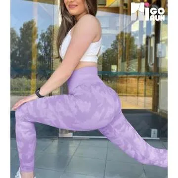 HIGORUN Women Seamless Leggings Camo High Waist Workout Gym Yoga Pants Purple L