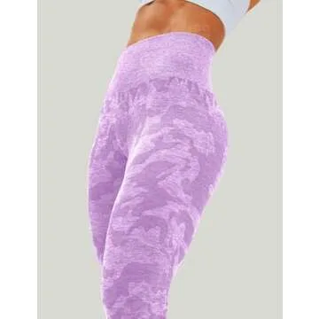 HIGORUN Women Seamless Leggings Camo High Waist Workout Gym Yoga Pants Purple L