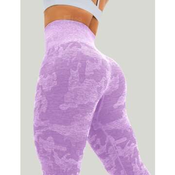 HIGORUN Women Seamless Leggings Camo High Waist Workout Gym Yoga Pants Purple L