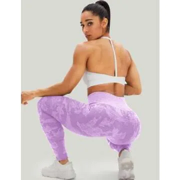 HIGORUN Women Seamless Leggings Camo High Waist Workout Gym Yoga Pants Purple L