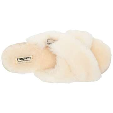 Fireside by Dearfoams Women's Newcastle Crossband All Over Shearling Easy on/Off Slide Slipper