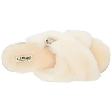 Fireside by Dearfoams Women's Newcastle Crossband All Over Shearling Easy on/Off Slide Slipper