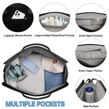 ETRONIK Weekender Bag for Women, Large Canvas Travel Bag with Bottom Shoe Compartment & Wet Pocket, Overnight Bag Sports Gym Duffel Bags with Toiletry Bag for Women & Men 4 Pcs Set, Black