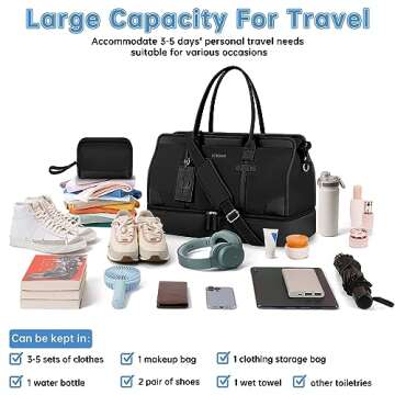 ETRONIK Weekender Bag for Women, Large Canvas Travel Bag with Bottom Shoe Compartment & Wet Pocket, Overnight Bag Sports Gym Duffel Bags with Toiletry Bag for Women & Men 4 Pcs Set, Black