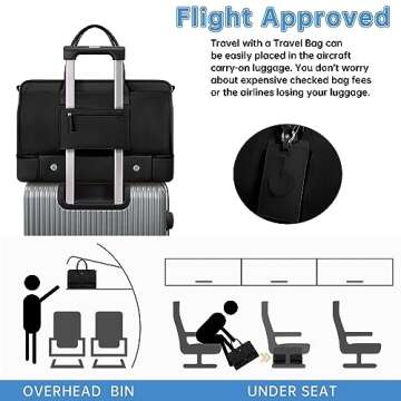 ETRONIK Weekender Bag for Women, Large Canvas Travel Bag with Bottom Shoe Compartment & Wet Pocket, Overnight Bag Sports Gym Duffel Bags with Toiletry Bag for Women & Men 4 Pcs Set, Black