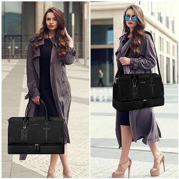 ETRONIK Weekender Bag for Women, Large Canvas Travel Bag with Bottom Shoe Compartment & Wet Pocket, Overnight Bag Sports Gym Duffel Bags with Toiletry Bag for Women & Men 4 Pcs Set, Black