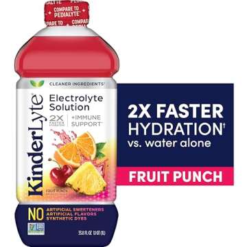 Kinderlyte Electrolyte Solution, 2X Faster Hydration vs. Water Alone, No Artificial Sweeteners or Fl...