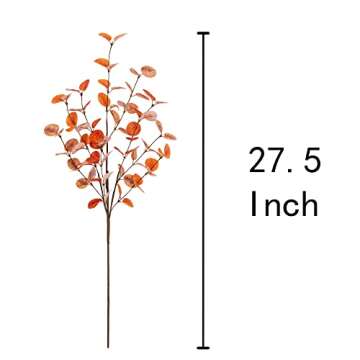 VGIA 6 Pcs Fall Eucalyptus Leaves Artificial Fall Eucalyptus Stems Golden Fall Leaves Spray Fall Euc...