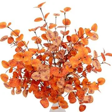 VGIA 6 Pcs Fall Eucalyptus Leaves Artificial Fall Eucalyptus Stems Golden Fall Leaves Spray Fall Eucalyptus Branches Autumn Leaves for Fall Floral Arrangements Fall Decorations for Home