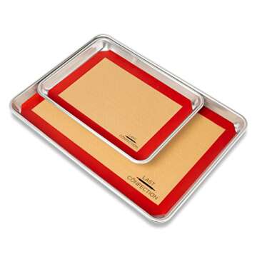 Last Confection Silicone Baking Mat - Set of 3 Non-Stick Professional Food Safe Tray Pan Liners - 2 Half Sheet (11-5/8" x 16-1/2") 1 Quarter Sheet (8-1/2" x 11-1/2")