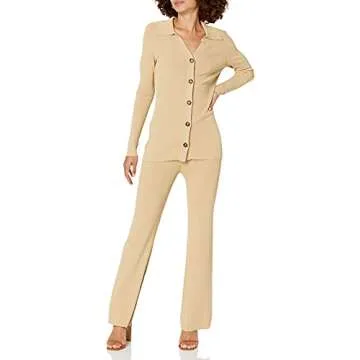 The Drop Women's Ellison Rib Flare Leg Sweater Pant, Curds & Whey, S