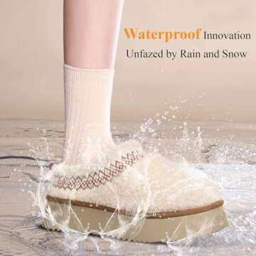 NATRAKI Women's Platform Slippers Mini Boots Braid with Plush Fleece Lining Fuzzy Slippers for Women Slip on Clogs