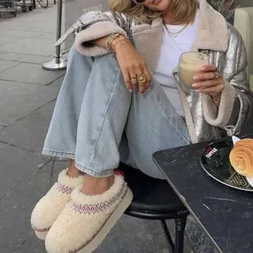 NATRAKI Women's Platform Slippers Mini Boots Braid with Plush Fleece Lining Fuzzy Slippers for Women Slip on Clogs