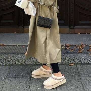 NATRAKI Women's Platform Slippers Mini Boots Braid with Plush Fleece Lining Fuzzy Slippers for Women Slip on Clogs