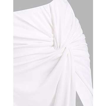 ZAFUL Women's Casual Sleeveless Summer Two Piece Outfits Solid Crop Top and Draped Ruched Maxi Skirt Set Solid Suiting (C-White, M)