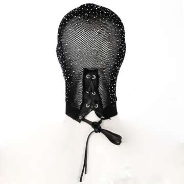 Black Crystal Elastic Mesh Rhinestone Masquerade Masks Full Face Veils See Through Fishnet Headwear ...