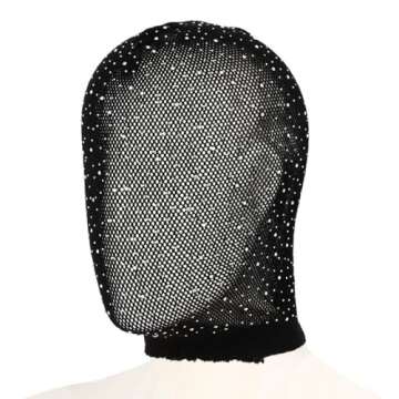 Black Crystal Elastic Mesh Rhinestone Masquerade Masks Full Face Veils See Through Fishnet Headwear Hairbands Turban Head Covers Wraps